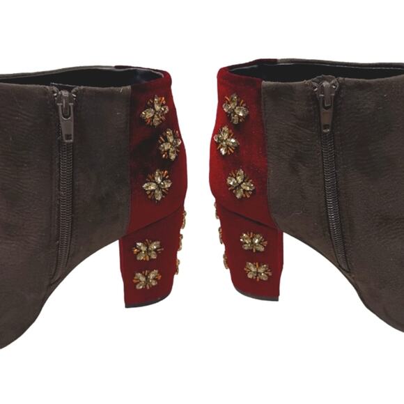 Faryl Roen Ankle Boots Sz 8.5 Maroon Colorblock Jeweled Cowgirl Boho Patchwork - Picture 9 of 16